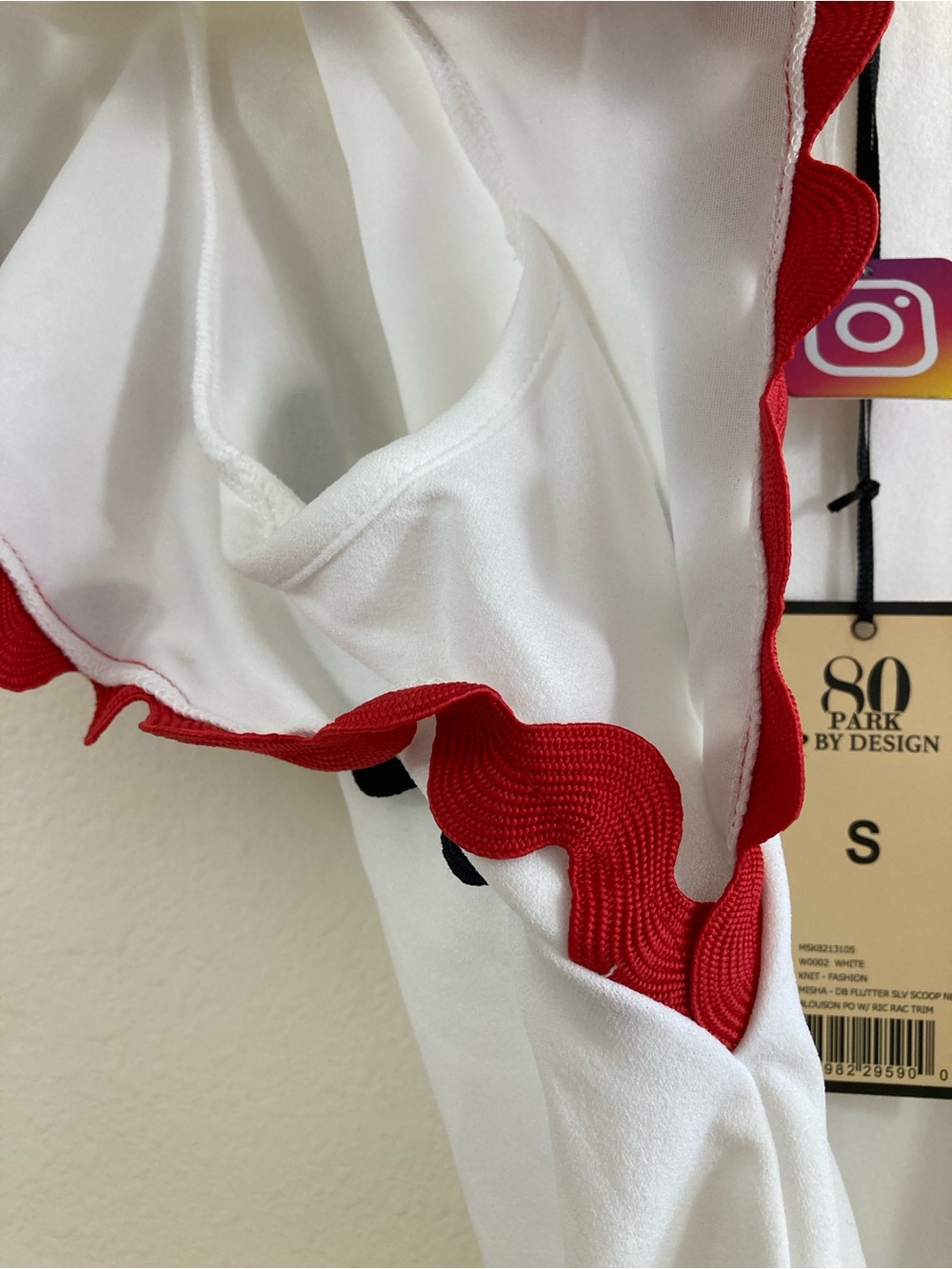 80 Park By Design Misha White Flutter Sleeve Top Size S NWT Ric Rac Trim - Picture 6 of 15